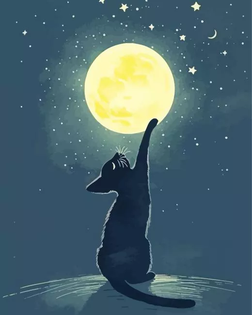 Cat reaching the moon Diamond With Numbers Cat Reaching The Moon Diamond Painting