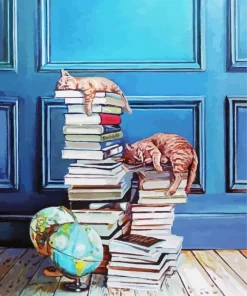 Cats Sleeping On Books Diamond Painting