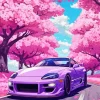 Cherry Blossom And Purple Car Diamond Painting