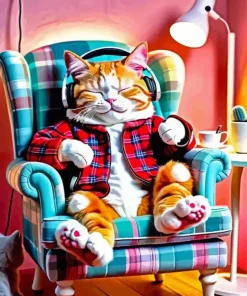 Cool Cat Listening To Music Diamond Painting