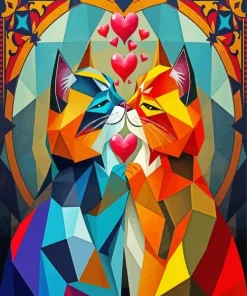 Cubism Cats Kissing Diamond Painting