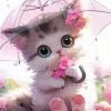 Cute Kitten Under Umbrella Diamond Painting