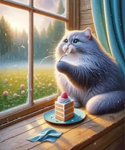 Fat Cat Eating Cake Diamond Painting