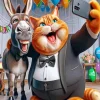 Fat Cat Taking Selfie With Donkey Diamond Painting