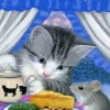 Grey Cat And Mouse Art Diamond Painting