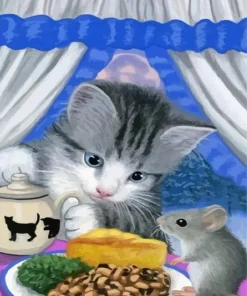 Grey Cat And Mouse Art Diamond Painting