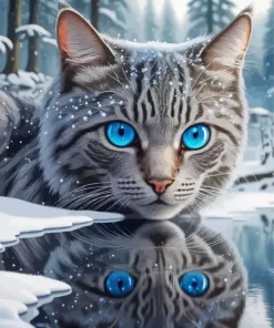 Grey Cat Reflection Diamond Painting