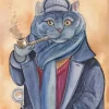 Grey Cat Smoking Pipe Diamond Painting
