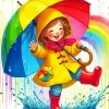 Happy Cartoon Girl Holding Umbrella Diamond Painting