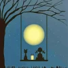 Illustration Cat And Girl Silhouette Diamond Painting