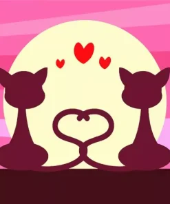 Illustration Cats Making Heart Diamond Painting