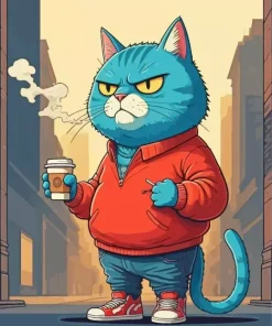 Mad Blue Cat Smoking Diamond Painting