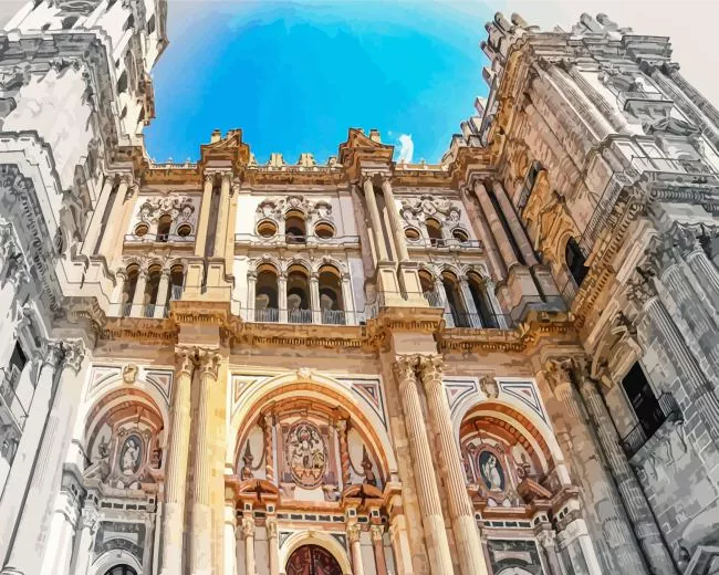 Malaga Cathedral Building Diamond With Numbers Malaga Cathedral Building Diamond Painting
