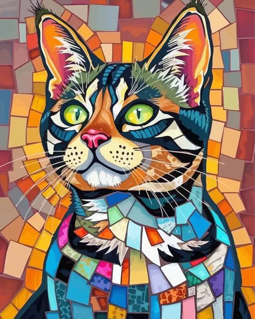 Mosaic Cat Art Diamond With Numbers Mosaic Cat Art Diamond Painting
