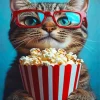 Tabby Cat Eating Popcorn Diamond Painting
