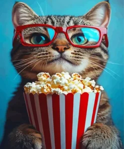 Tabby Cat Eating Popcorn Diamond Painting