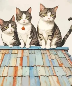 Three Cats On Roof Diamond Painting