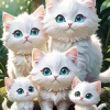 White Cat Family Diamond Painting