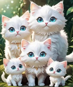 White Cat Family Diamond Painting