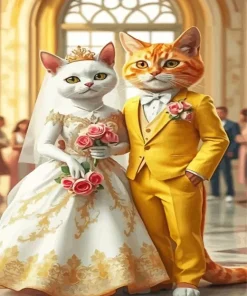White And Ginger Cat Wedding Diamond Painting