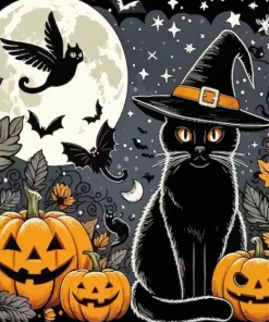 Wizard Cat And Bats Diamond Painting