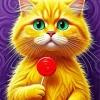 Yellow Cat Eating Lollipop Diamond Painting