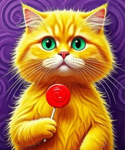 Yellow Cat Eating Lollipop Diamond Painting