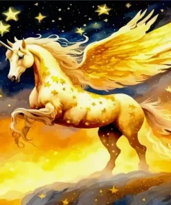 Aesthetic Golden Pegasus Horse Art Diamond Painting
