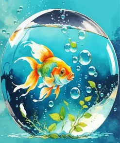 Aesthetic Goldfish In A Bowl Art Diamond Painting