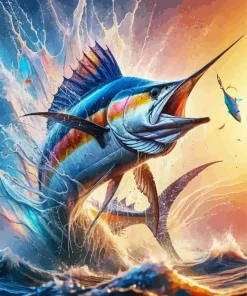Aesthetic Sailfish Jumping Art Diamond Painting