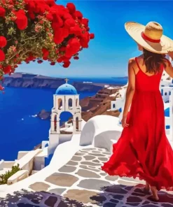 Aesthetic Santorini Woman Art Diamond Painting