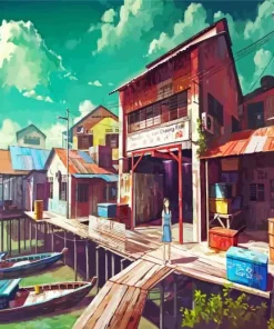Animated Fishing Village Diamond Painting