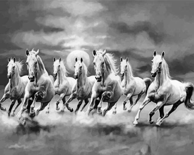 black and white seven white horse Diamond Paintings Black And White Seven White Horse Diamond Painting