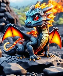 Black Small Fire Dragon Diamond Painting