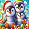 Cartoon Christmas Penguin Family Diamond Painting