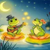 Cartoon Frogs On A Lily Pad Diamond Painting