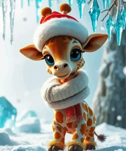 Cartoon Giraffe In Winter Diamond Painting