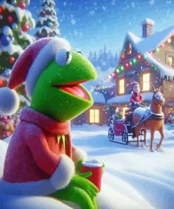 Cartoon Kermit In Christmas Diamond Painting