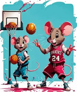 Cartoon Mice Playing Basketball Diamond Painting
