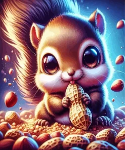 Squirrel With Big Eyes Eating Peanuts Diamond Painting