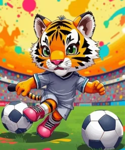 Cartoon Tiger Playing Football Diamond Painting