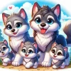 Cartoon Wolves Family Diamond Painting