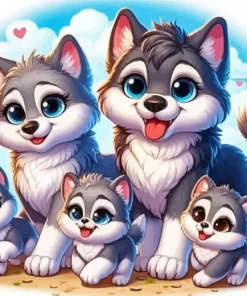 Cartoon Wolves Family Diamond Painting