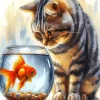 Cat And Fish Bowl Diamond Painting