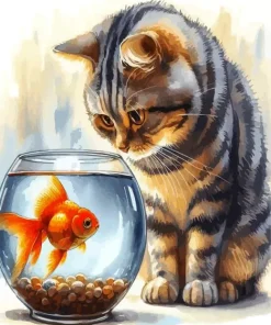 Cat And Fish Bowl Diamond Painting