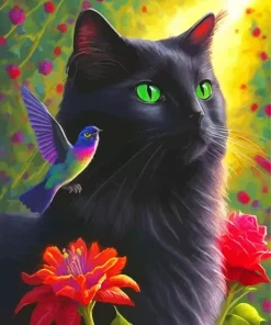 Cat And Hummingbirds Diamond Painting