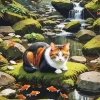 Cat And Koi Fish Diamond Painting