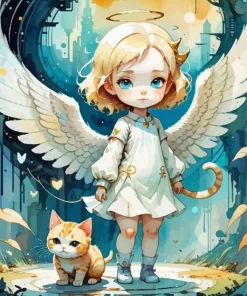 Cat And Little Angel Diamond Painting