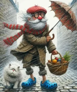 Cat And Old Man Diamond Painting