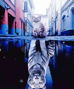 Cat And Tiger Reflection Diamond Painting